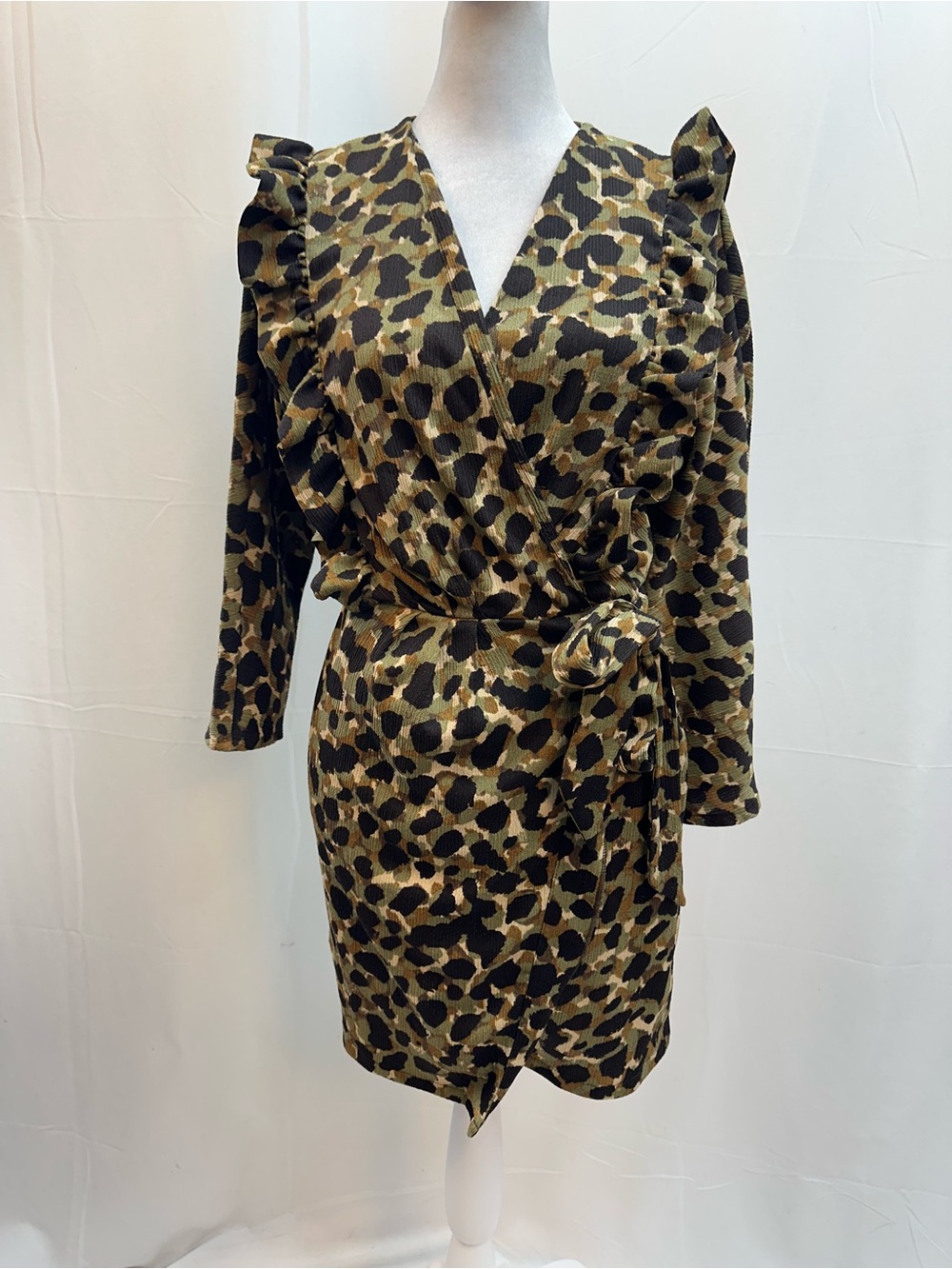 Mango “MNG” Green brown and Black Leopard Print Midi Dress S